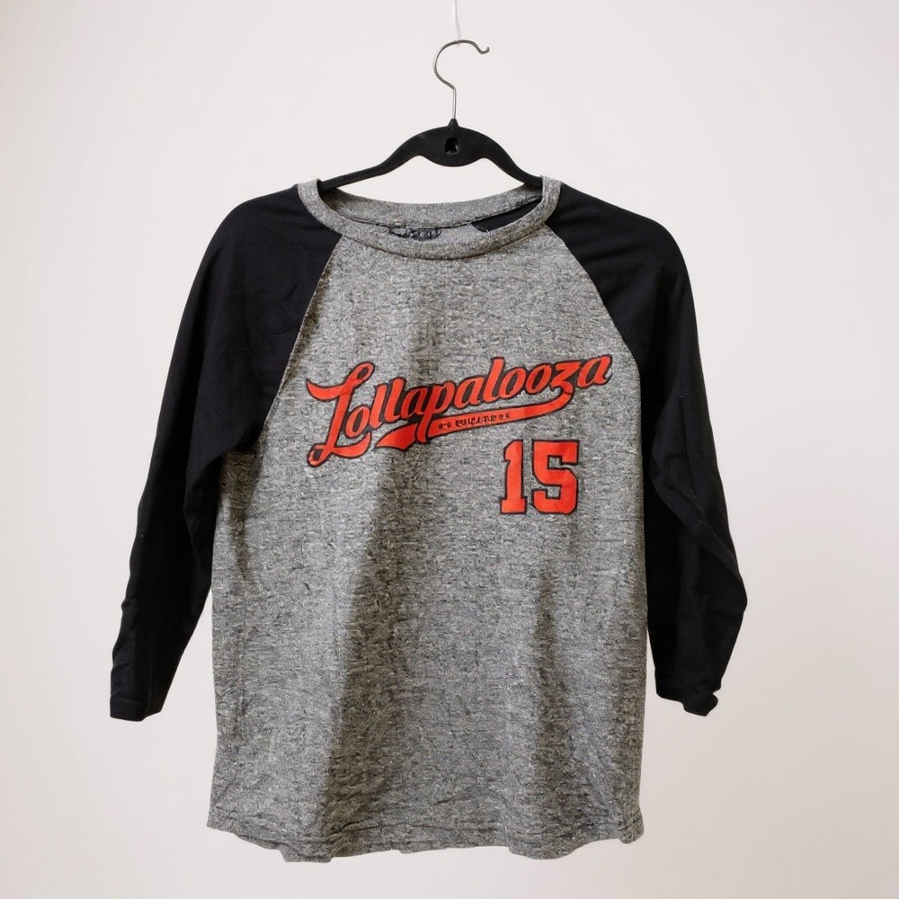 Lollapalooza Chicago 15 Baseball Tee Gray Black Long‎ Sleeve Men's Size S